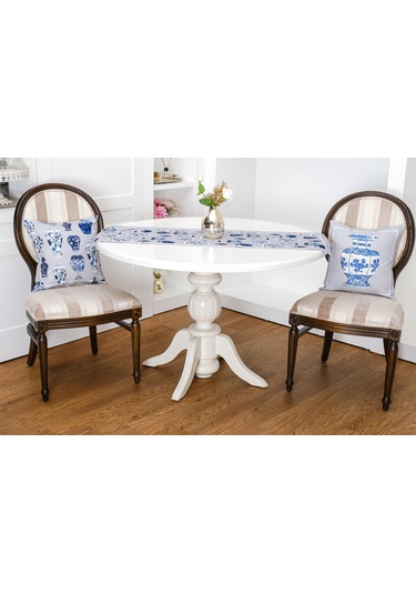 Finezza Vista Baskılı Kumaş Kreme Mavi Kırlent Kılıfı 45x45  İkili - 1429