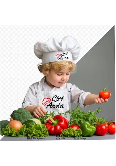 Chef Tasarımlı Askılı Önlük Ve Şapka Baskı Soru Kısmından Beyaz