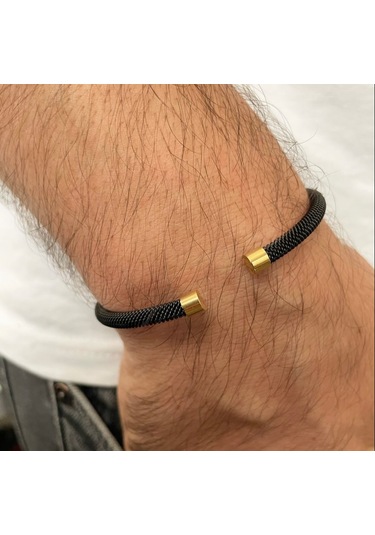 Siyah Çelik Bileklik Siyah - Altın