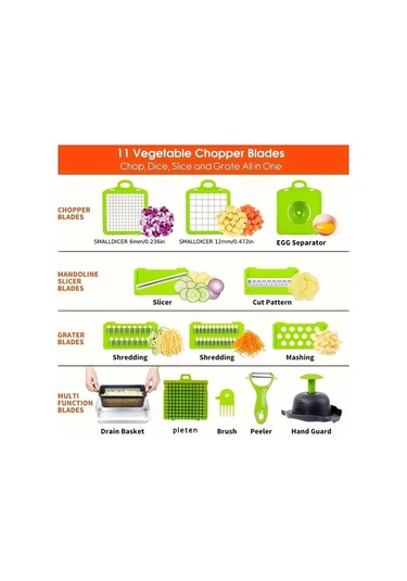 Techbloom 16 İn 1 Çok Amaçlı Sebze Doğrayıcı Grey 8 Bıçak Ve Saklama Kabı İle Profesyonel Mutfak Aleti 1 Parça