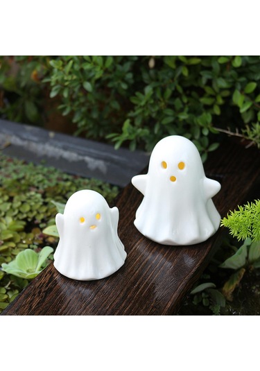 Homyl Cadılar Bayramı Ev Rafı Için 2 Adet Led Seramik Hayalet 16cmx11,5cmx10,5cm