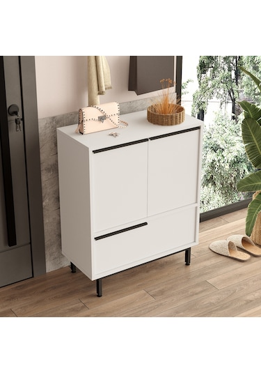 Robin Home Lidya Ayakkabılık Çok Amaçlı Dolap 3 Kapaklı Metal Aya Beyaz