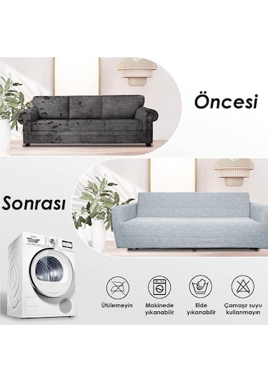 Jakarlı Düz Desen Likralı Esnek Yikanabilir Koltuk Örtüsü 3+2+1+1 Koltuk Takımı Koltuk Kılıfı Gri