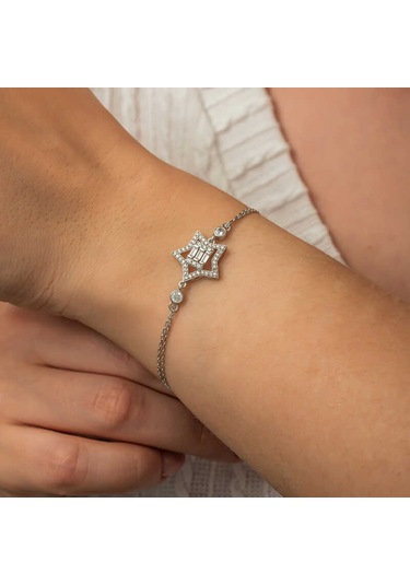 Gümüş Baget Taşlı Yıldız Kadın Bileklik Gümüş