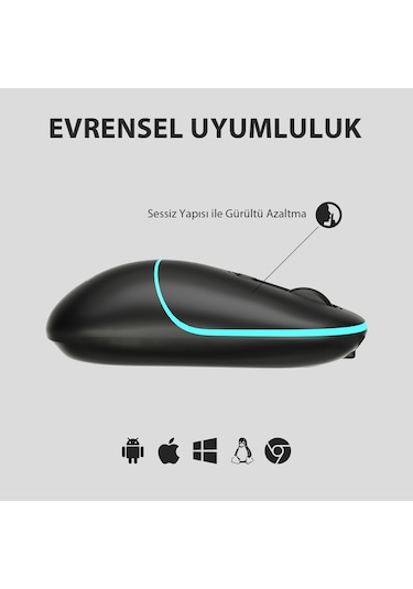 Lecoo WS210 Kablosuz 1600DPI 6 Tuşlu Çift Modlu RGB Şarj Edilebilir Sessiz Mouse