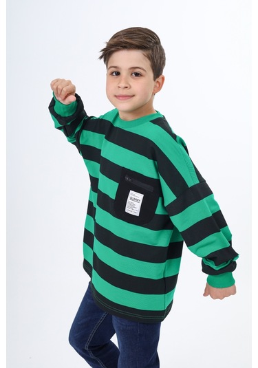 Toontoy Erkek Çocuk Çizgili Sweatshirt Yeşil