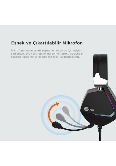 Lecoo HT402 USB + 3.5 MM Jack Kablolu RGB Çıkartılabilir Mikrofonlu Kulak Üstü Gaming Kulaklık