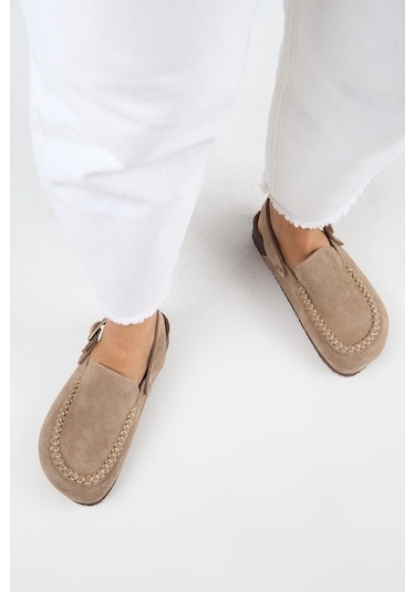 Manijero Alba Mnr.010.01 Kadın Vizon Günlük Hakiki Deri Sandalet Terlik Vizon