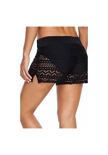 Angelsin Siyah Dantel Deniz Şortu Birleşik Bikini Alt (402449898)