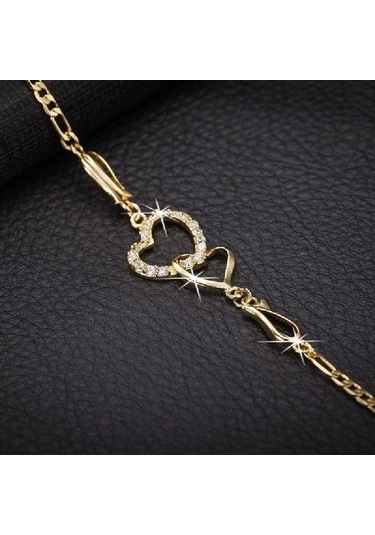 Altın Moda Çift Kalp Halhal Bilezik Kadın Altın Renk Bilezik Düğün Nişan Takı Hediyeler Altın Altın Moda Çift Kalp Halhal Bilezik Kadın Altın Renk Bilezik Düğün Nişan Takı Hediyeler Altın