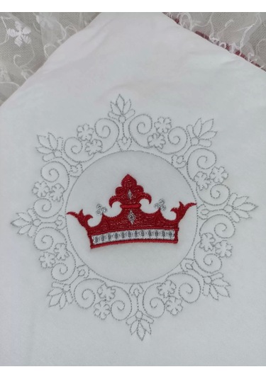 Yenidoğan Saray Kadife Taç Nakışlı İnci Fiyonklu Dantel Duvak Trilüks Kundak Bebek Battaniye Bordo Bordo