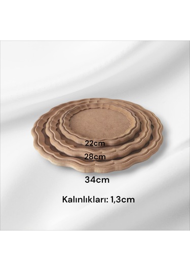 Ahşap Boyanabilir Yuvarlak Dekoratif Sunumluk Tepsi Takımı