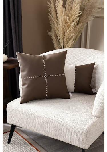 Ivy Soft Deri Kahve Kırlent Kılıfı 45x45 2546 Kahverengi