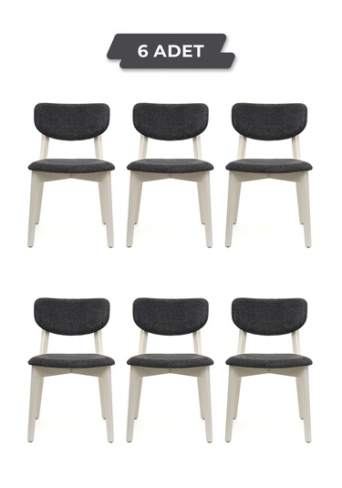 Leto Beyaz Ahşap 6'lı Mutfak Salon Yemek Odası Sandalyesi