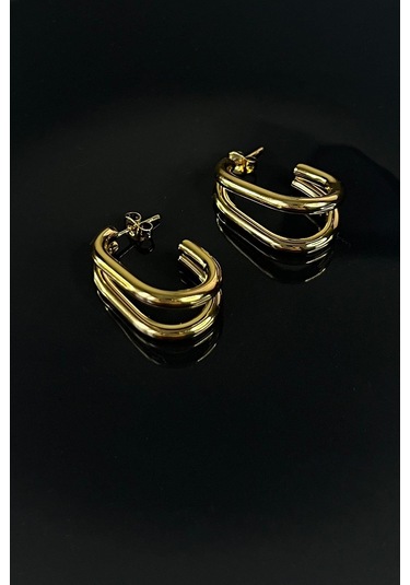 Gold Kaplama Ayrık Model Düz Çelik Küpe Gold