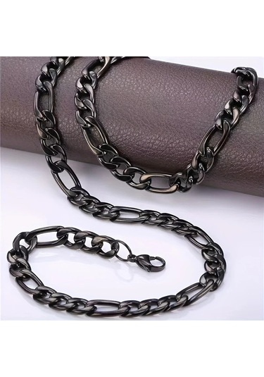 Çelik Kolye Klasik 3+1 Zincir Model 4 Mm 55-60 Cm Siyah Black Siyah