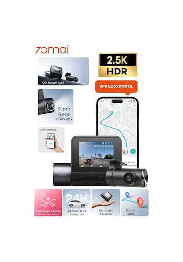 70mai Araç Kamerası A410 Ön Kamera+ Rc21 Arka Kamera Set 2.5k + 1080p Çift Kamera