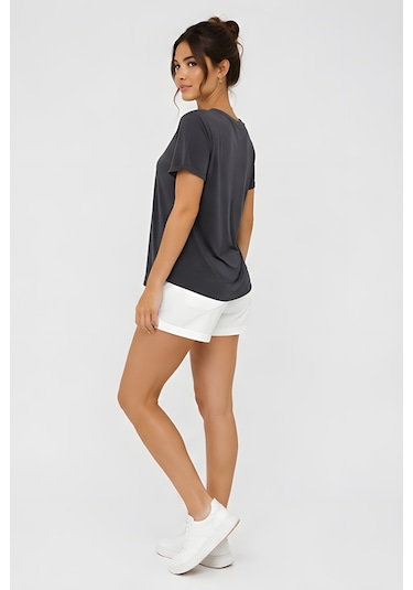 Lili Woman Kadın Relax Fit V Yaka Basic T-shirt K.4780 Antrasit