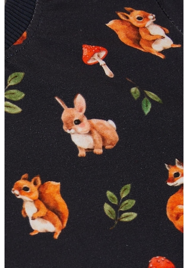 Breeze Kız Çocuk Pijama Takımı Orman Temalı Sevimli Hayvancıklar Desenli 1-4 Yaş, Antrasit-antrasit Antrasit