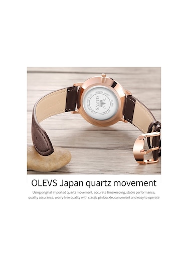 Olevs 5869 Erkekler İş Su Geçirmez Hakiki Deri Kayış Kuvars Saat Mavi + Mavi