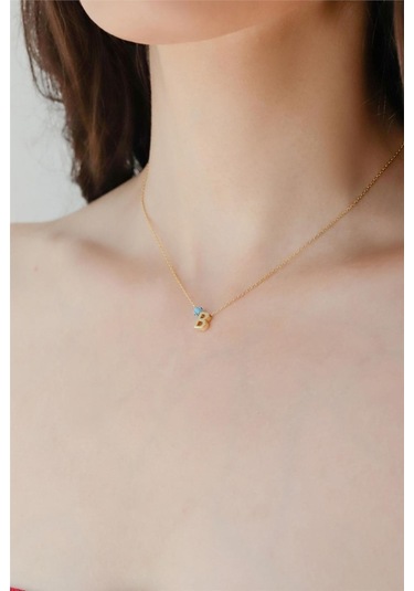 Minamis Silver 925 Ayar Gümüş Gözlü Üç Boyutlu B Harfi Kadın Gümüş Kolye-2267