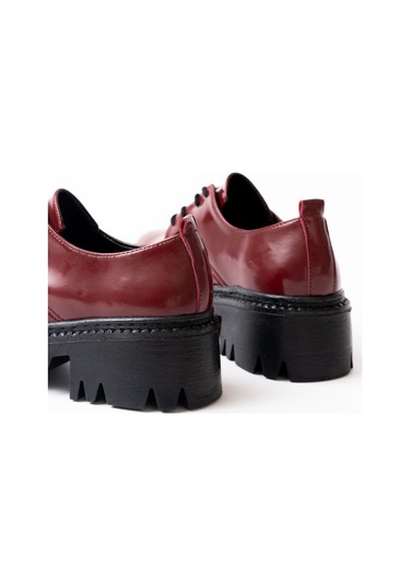 868-754 Bordo Rugan Bağcıklı Günlük Yüksek Tabanlı Loafer Ayakkabı Beyaz