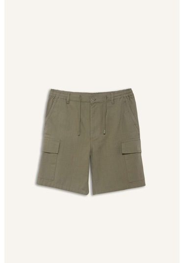 DeFacto %100 Pamuk Regular Kargo Cepli Keten Görünümlü Bermuda Şort E7799AX25SPKH465