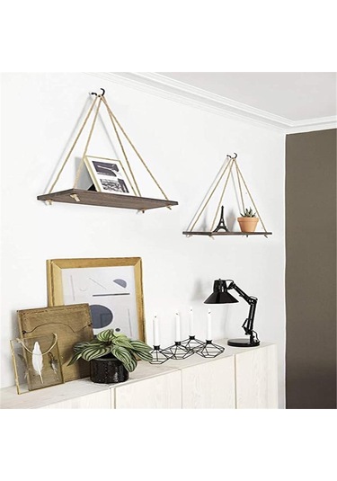 Beyaz Ahşap Salıncak Asılı Halat Duvara Monte Yüzer Raflar