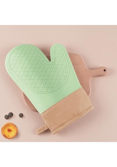 1 Adet Silikon Fırın Eldiveni Anti-haşlanma Kaymaz Kalın Pamuk Astar Uzun Isıya Dayanıklı Mikrodalga Eldiven Mutfak Pişirme Malzemeleri A