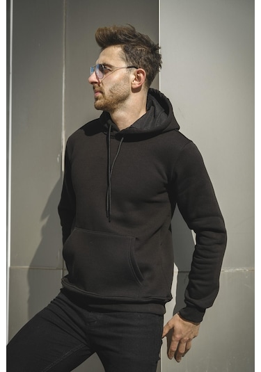 Oksit Janvier Üç İplik Şardonlu Fitted Kapüşonlu Basic Erkek Sweatshirt 001