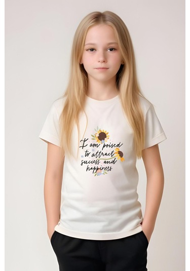 I Am Poised Baskılı Kız Çocuk Tişört Ve Eşofman Alt-üst Takım KREM