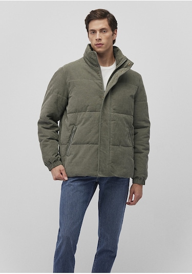 Mavi - Dik Yaka Yeşil Kadife Ceket 0110476-85485 Yeşil