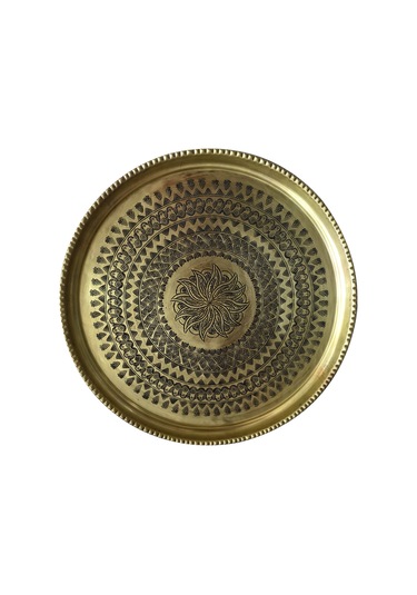 52 Cm El İşlemeli Otantik Desenli Kalın Urfa Pirinç Tepsi - Pirinç-tps453 Antik Bakır