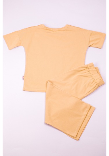 Kız Çocuk Eşofman Takımı Çizgili İspanyol Paça B17 Bej