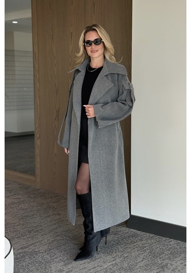 Gri Kolları Cep Detaylı Premium Kaban - 408033 Gri