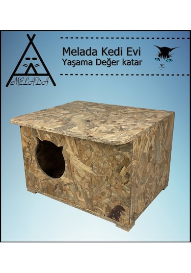 Melada Kedi Evi Dış Ortam Uygun Ahşap Kedi Evi Osb 60x45x40 Cm