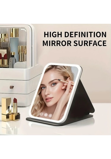 Honeybeeshop Pembe Işıklı Makyaj Aynası Taşınabilir 3 Renk Aydınlatma Dokunmatik Şarj Edilebilir Led Pembe