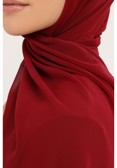 Hazır Pratik Lüks Geçmeli Lastikli Boneli Şifon Şal Bordo