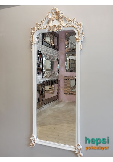 Vintage Madam Model Beyaz Altın Renk Varaklı Boy Aynası (442907834) Beyaz