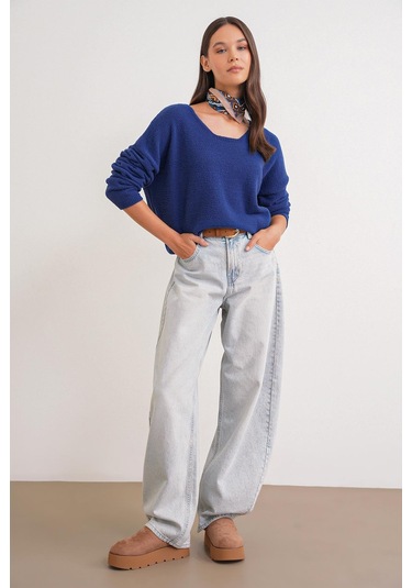 6901 Kadın Yumuşak Dokulu Basic Kazak Lacivert Lacivert