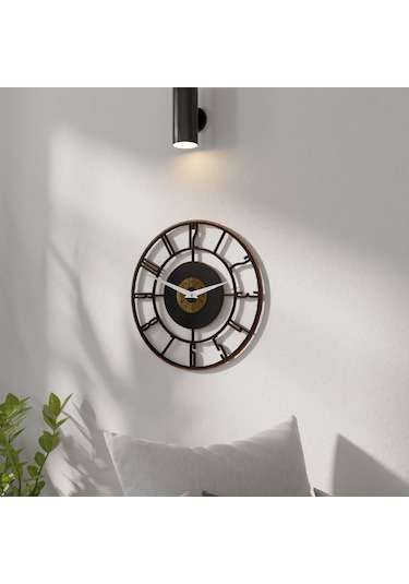 Dekoratif Minimal Ahşap Aynalı Pleksili Duvar Saati Siyah - Gold