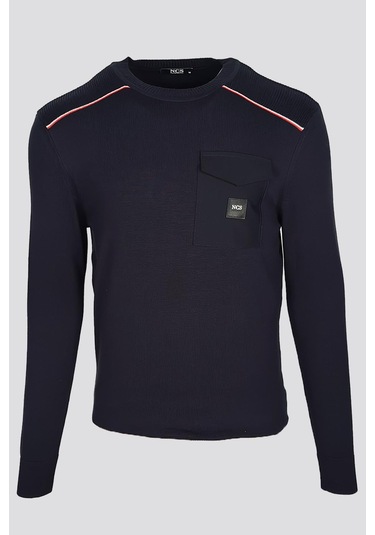 Erkek Triko Bisiklet Yaka Cep Detaylı Lacivert 3753 Lacivert