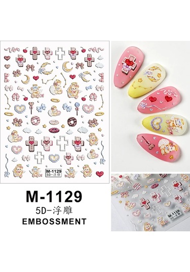 Nail Art Etiketler Çıkartmaları 5d Kabartmalı Kendinden Yapışkanlı Karikatür Çiçek Kelebek Yıldız Tırnak Çıkartmaları Gri Beyaz