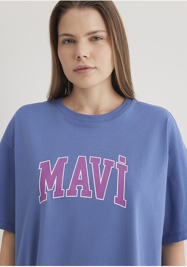 Mavi - Mavi Logo Baskılı Mavi Tişört 1600843-70662 Mor