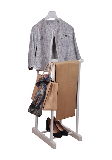 İkili Dilsiz Uşak Elbise Askısı Beyaz-giysilerinizin Yüksekliğine Göre Ayarlanabilir. Beyaz