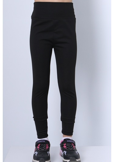 Kız Çocuk Tayt Yüksek Bel Düz Renk Dalgıç Kumaş C2 Siyah