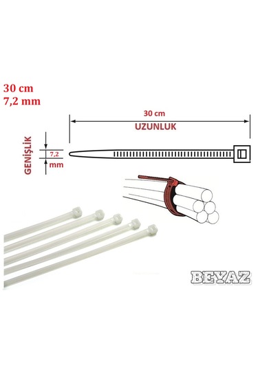 10 Adet 7,2cmx30mm Beyaz Plastik Cırt Kelepçe Kablo Bağı