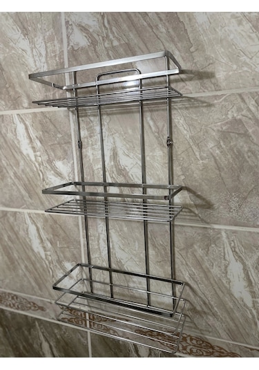Banyo Köşe Rafı Lamalı 3 Katlı Krom Şampuanlık Duvara Monte Vidalı Krom