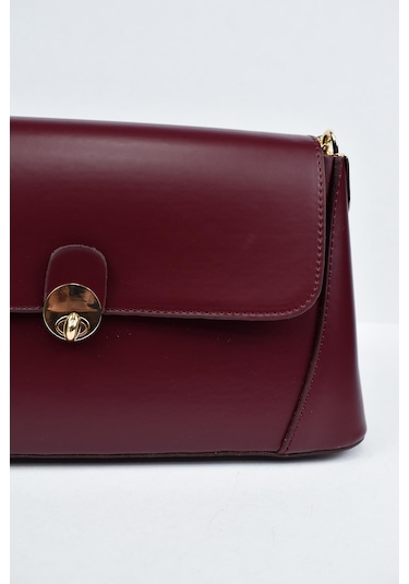 Kadın Deri Kilit Detaylı El Ve Omuz Çantası - Bordo Bordo