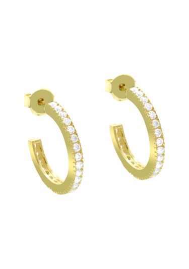 Tesbihane Tek Sıra Mikro Beyaz Zirkon Taşlı Gold Renk Yarım Tur 925 Ayar Kadın Küpe